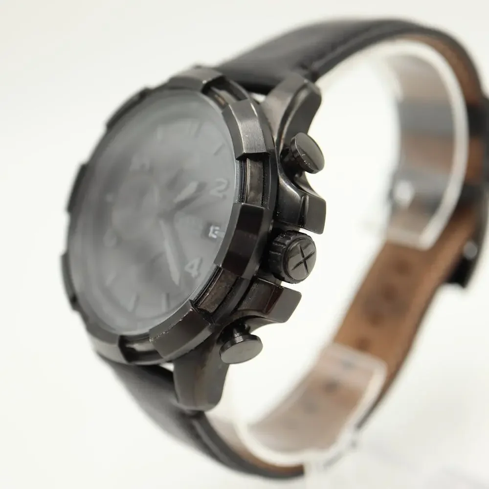 Fossil Dean Men's All Black Chronograph 45mm Watch Leather FS5133 w New Battery